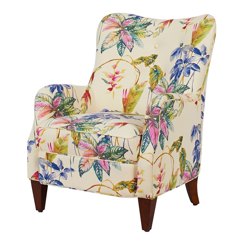 Maklaine Modern Hardwood Upholstered Arm Chair Off in White Floral