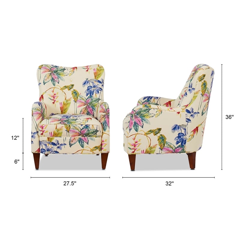 Maklaine Modern Hardwood Upholstered Arm Chair Off in White Floral