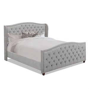 Maklaine Modern Hardwood Tufted Wingback King Bed in Silver Grey