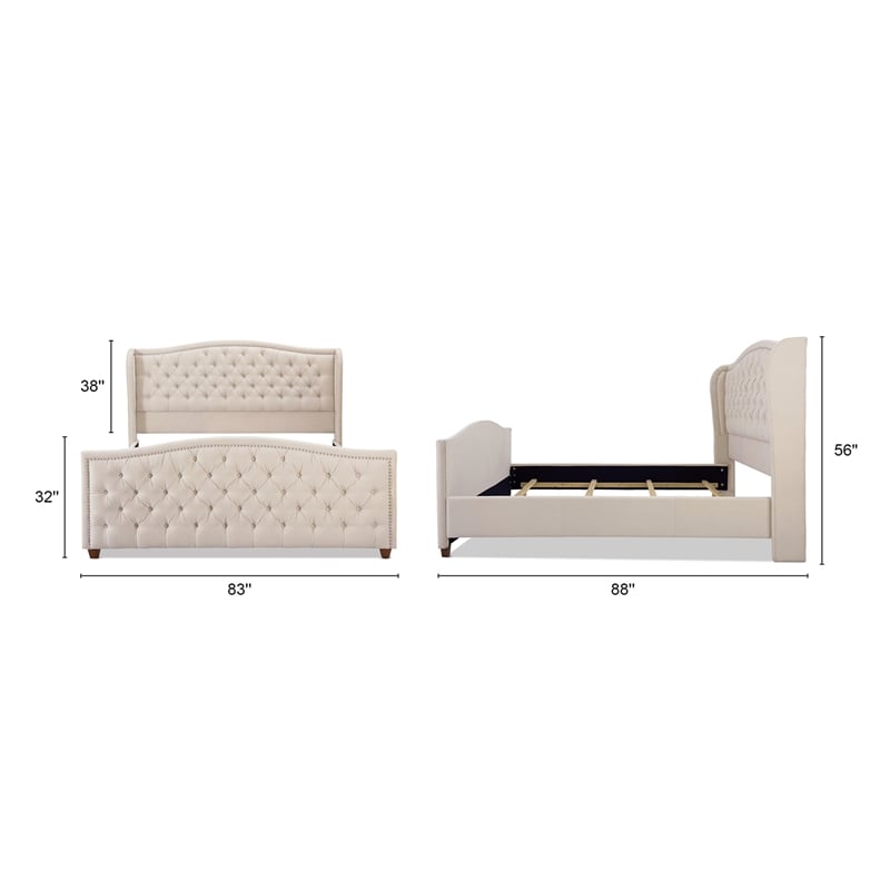 Maklaine Modern Hardwood Tufted Wingback King Bed in Sky Neutral