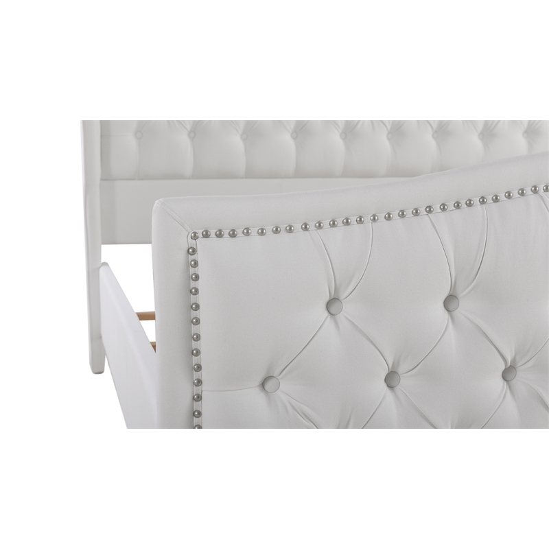 Maklaine Modern Hardwood Tufted Wingback King Bed in Bright White