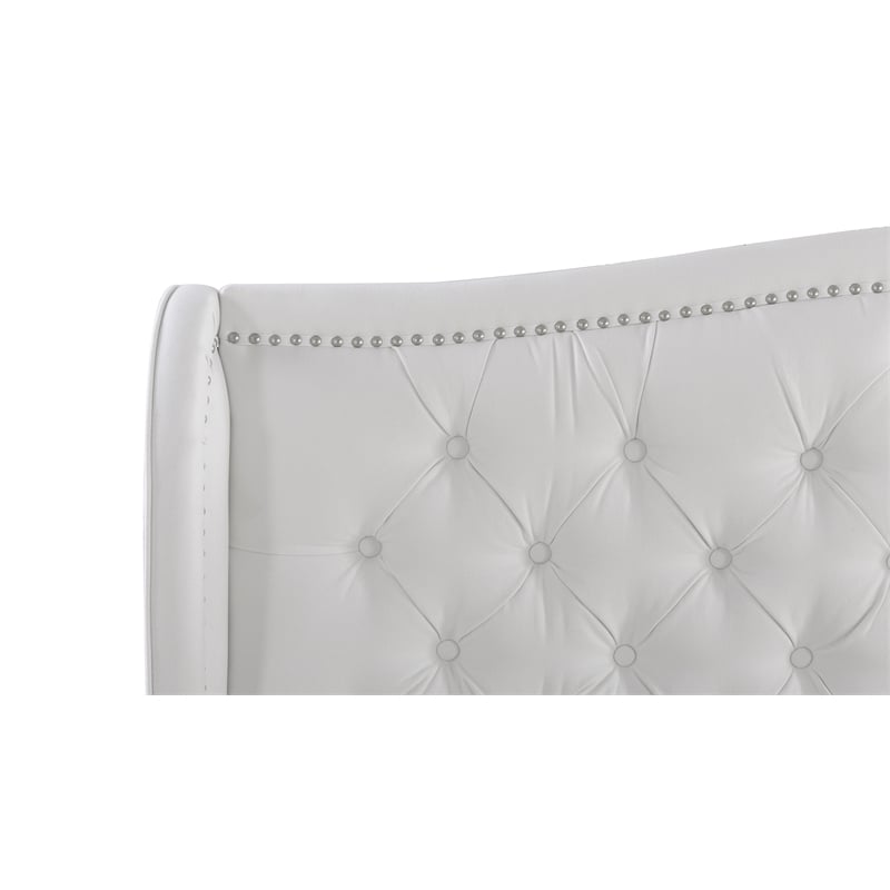 Maklaine Modern Hardwood Tufted Wingback King Bed in Bright White