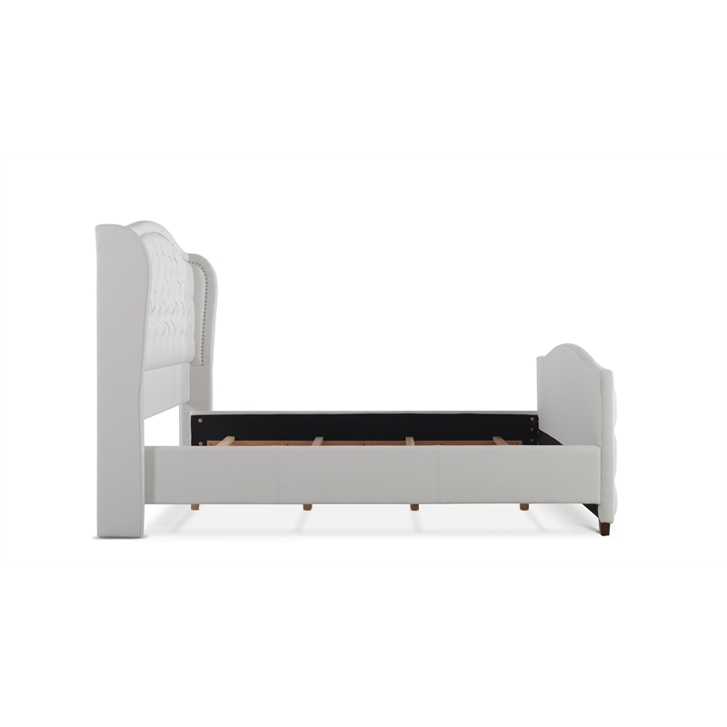 Maklaine Modern Hardwood Tufted Wingback King Bed in Bright White