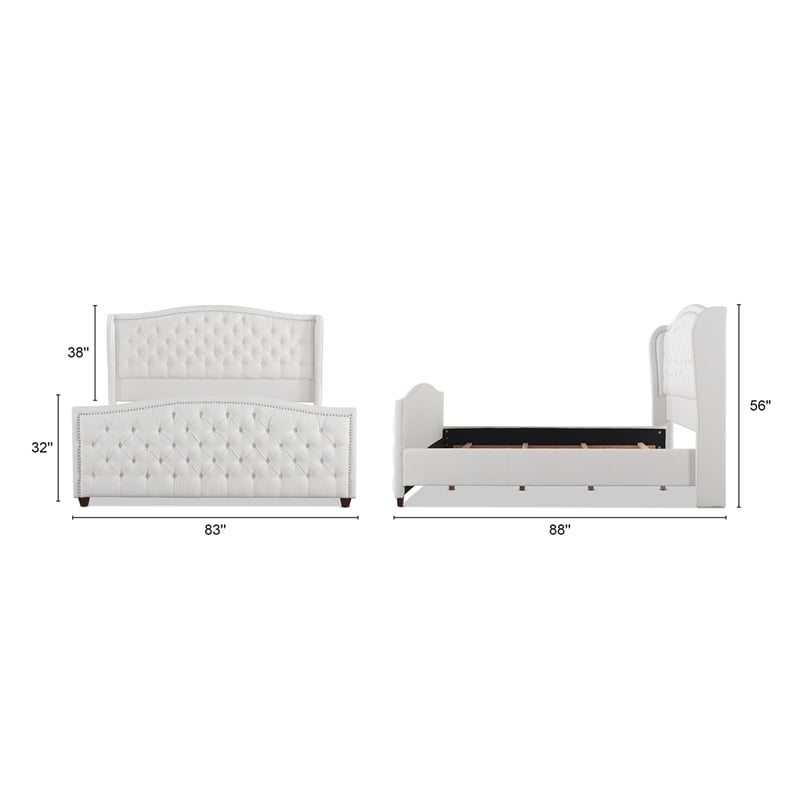 Maklaine Modern Hardwood Tufted Wingback King Bed in Bright White