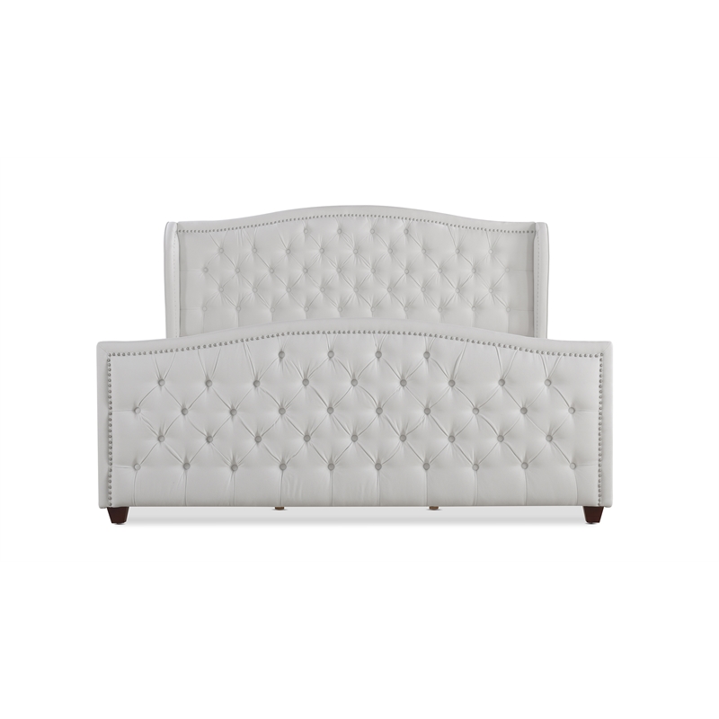 Maklaine Modern Hardwood Tufted Wingback King Bed in Bright White