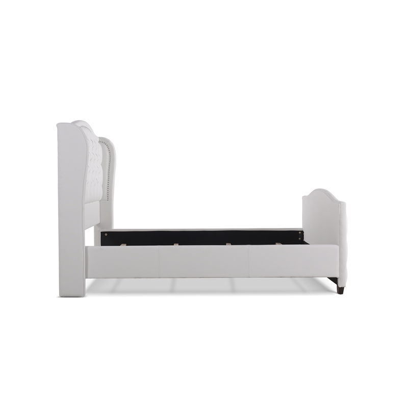 Maklaine Modern Hardwood Tufted Wingback King Bed in Bright White