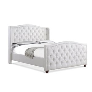 Maklaine Modern Hardwood Tufted Wingback King Bed in Bright White