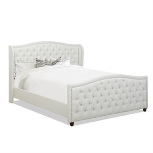 maklaine modern hardwood tufted wingback king bed in antique white