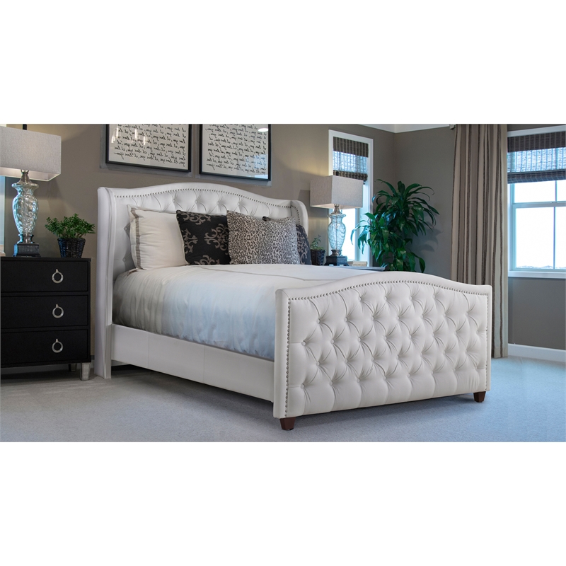 Maklaine Modern Hardwood Tufted Wingback Queen Bed in Bright White