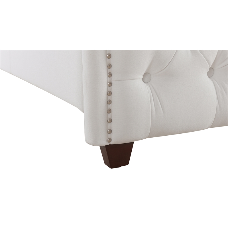 Maklaine Modern Hardwood Tufted Wingback Queen Bed in Bright White