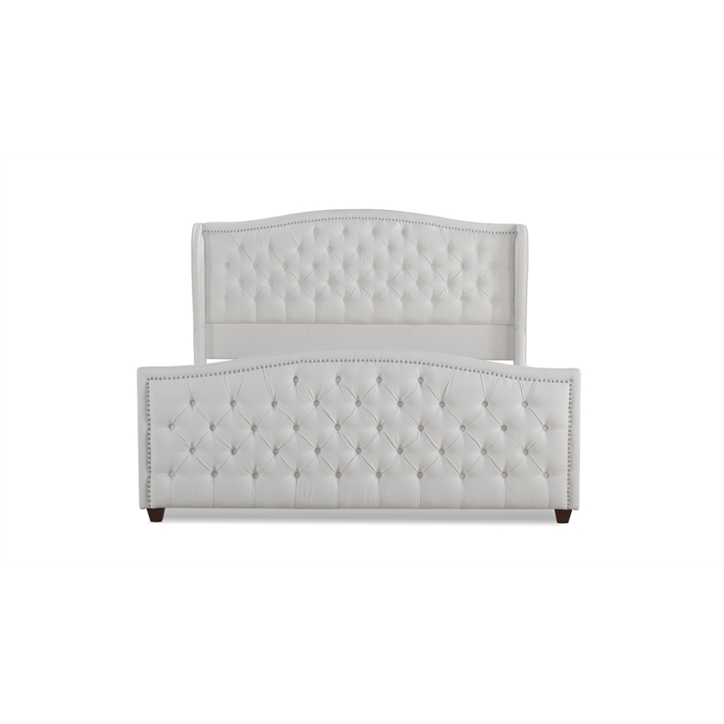 Maklaine Modern Hardwood Tufted Wingback Queen Bed in Bright White