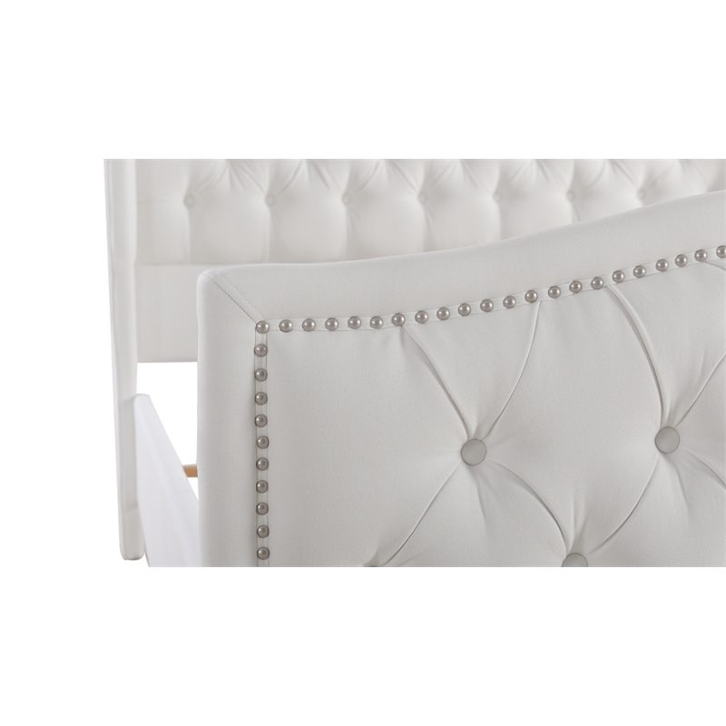 Maklaine Modern Hardwood Tufted Wingback Queen Bed in Bright White