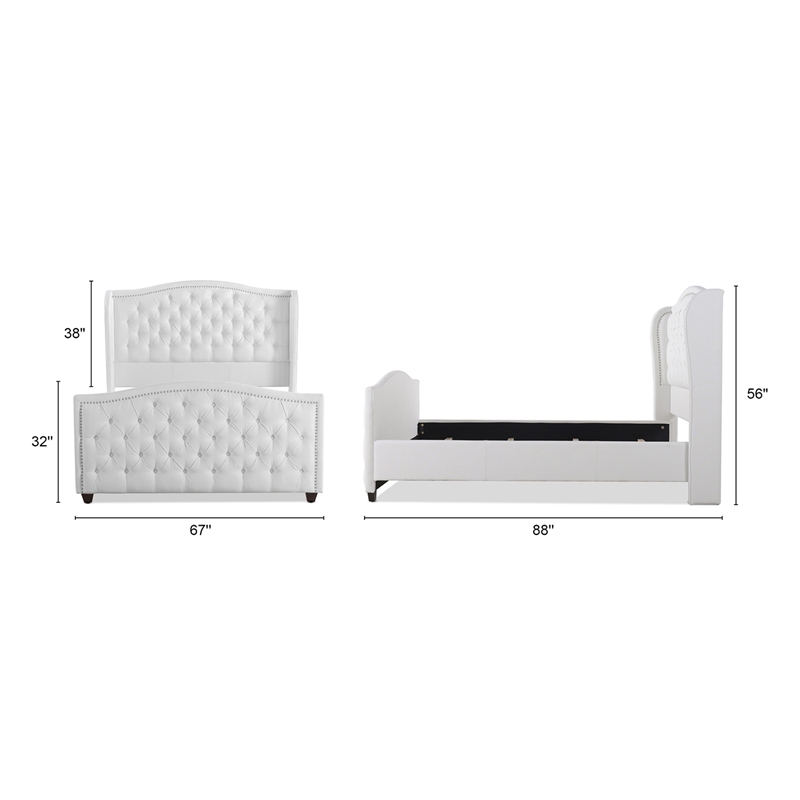 Maklaine Modern Hardwood Tufted Wingback Queen Bed in Bright White