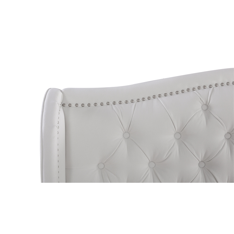 Maklaine Modern Hardwood Tufted Wingback Queen Bed in Bright White