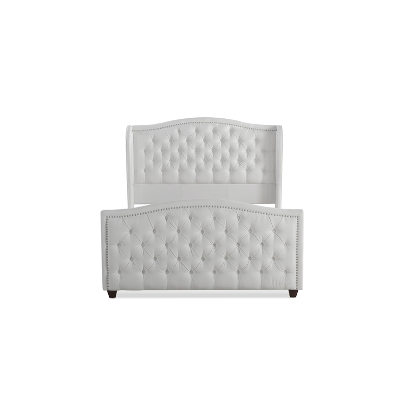 Maklaine Modern Hardwood Tufted Wingback Queen Bed in Bright White
