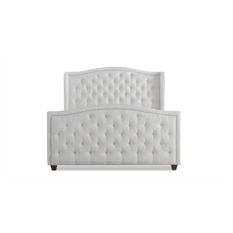 Maklaine Modern Hardwood Tufted Wingback Queen Bed in Bright White