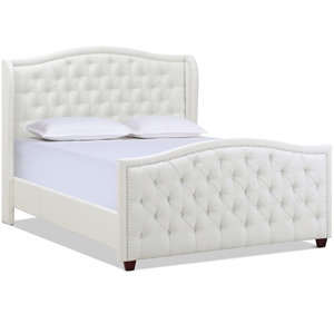 maklaine modern hardwood tufted wingback queen bed in antique white