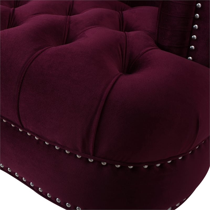 Maklaine Mid-Century Hardwood Tufted Accent Chair in Burgundy