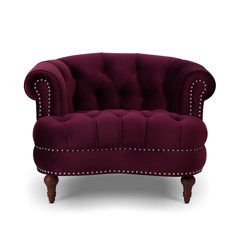 Maklaine Mid-Century Hardwood Tufted Accent Chair in Burgundy