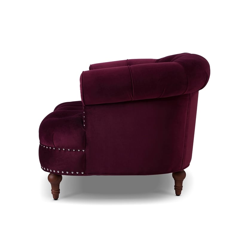 Maklaine Mid-Century Hardwood Tufted Accent Chair in Burgundy