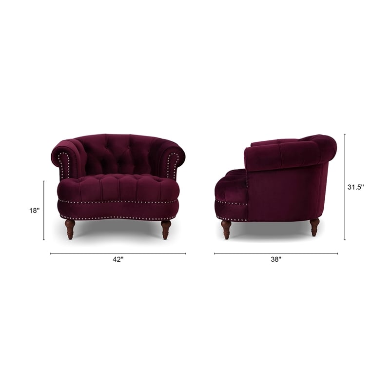 Maklaine Mid-Century Hardwood Tufted Accent Chair in Burgundy