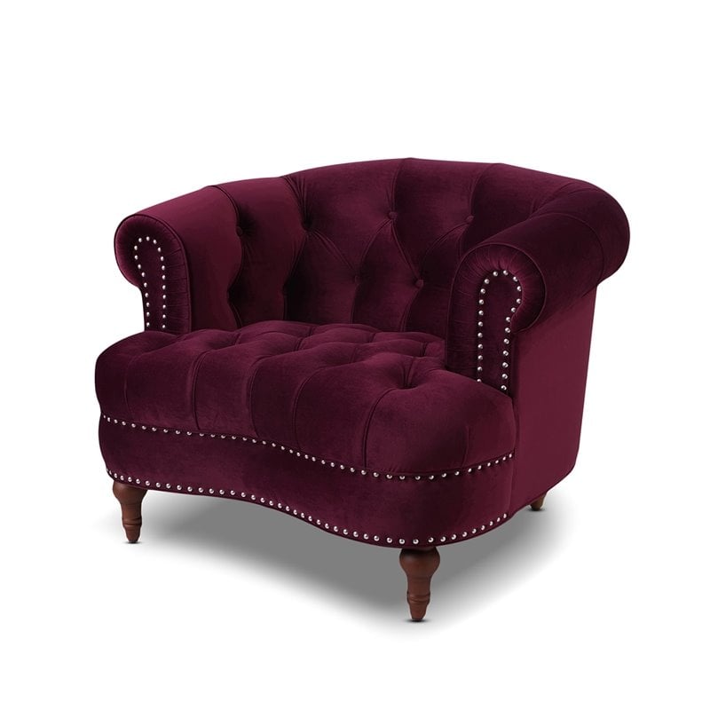 Maklaine Mid-Century Hardwood Tufted Accent Chair in Burgundy