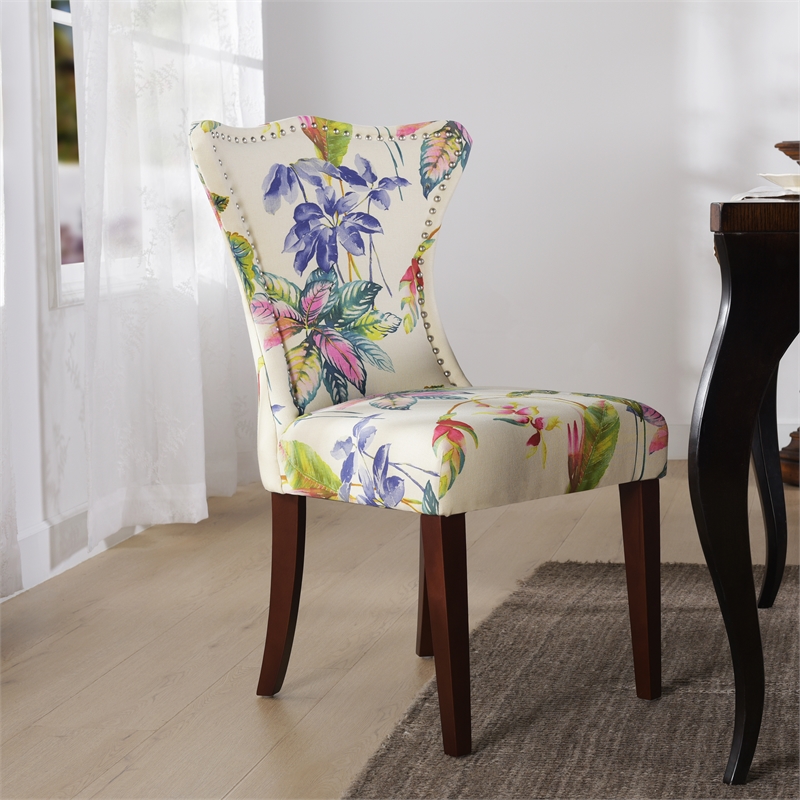 Maklaine Modern Hardwood Upholstered Accent Chair Off in White Floral