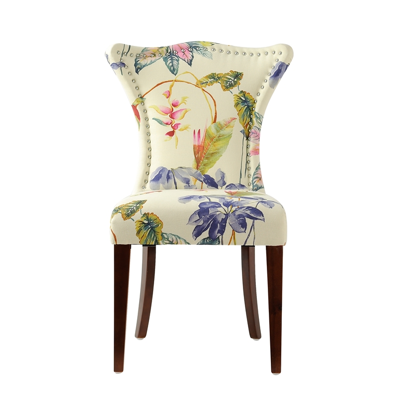 Maklaine Modern Hardwood Upholstered Accent Chair Off in White Floral
