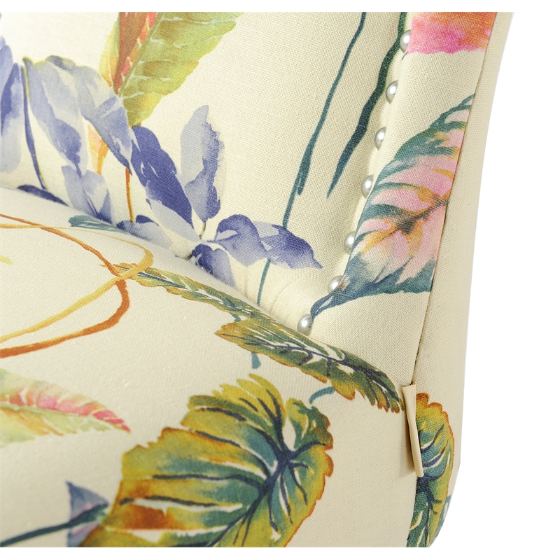 Maklaine Modern Hardwood Upholstered Accent Chair Off in White Floral