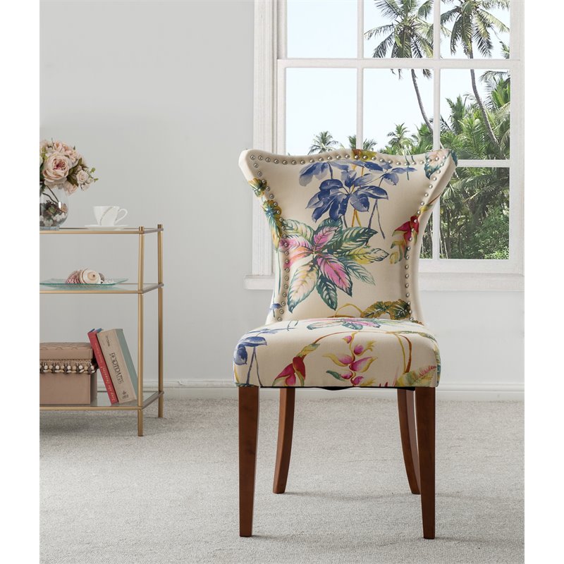 Maklaine Modern Hardwood Upholstered Accent Chair Off in White Floral