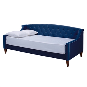 maklaine modern upholstered button tufted sofa bed in navy blue