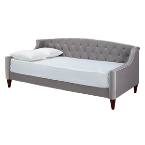 maklaine modern upholstered button tufted sofa bed in opal grey