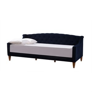 maklaine modern upholstered button tufted sofa bed in dark navy blue