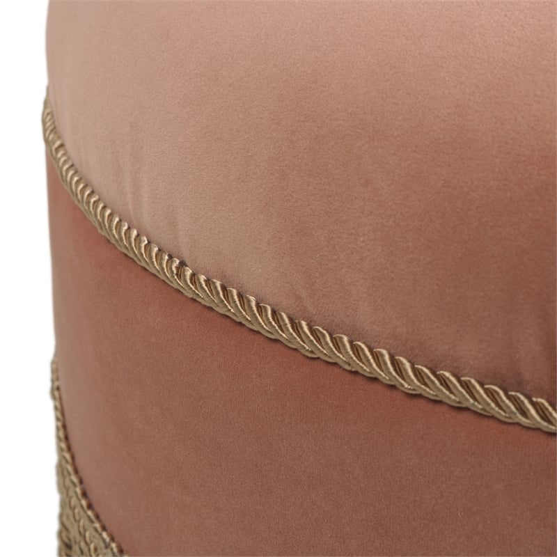 Maklaine Traditional Tufted Decorative Round Ottoman in Orange