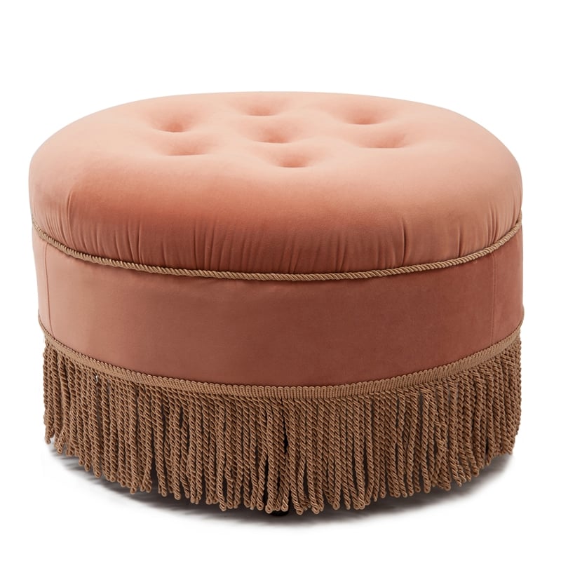 Maklaine Traditional Tufted Decorative Round Ottoman in Orange
