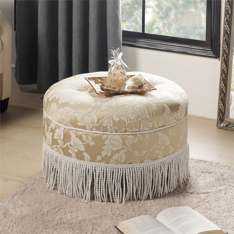 Maklaine Traditional Tufted Decorative Round Ottoman in Neutral