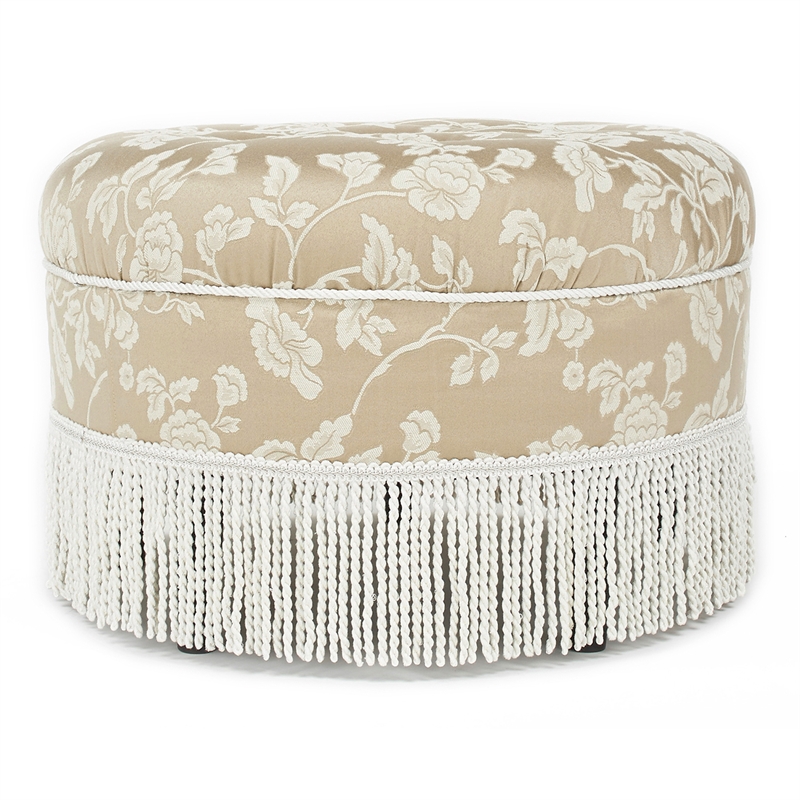 Maklaine Traditional Tufted Decorative Round Ottoman in Neutral