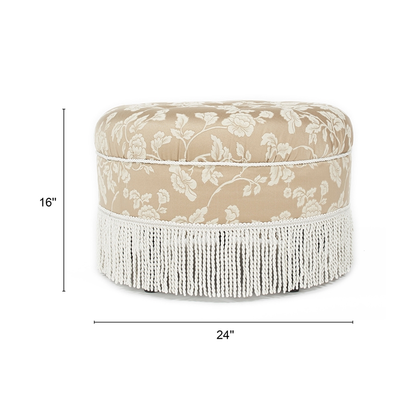 Maklaine Traditional Tufted Decorative Round Ottoman in Neutral