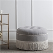 Maklaine Traditional Tufted Decorative Round Ottoman in Light Grey