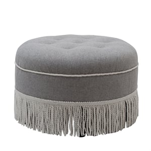 Maklaine Traditional Tufted Decorative Round Ottoman in Light Grey