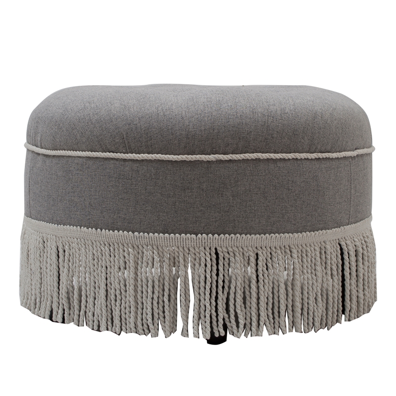 Maklaine Traditional Tufted Decorative Round Ottoman in Light Grey