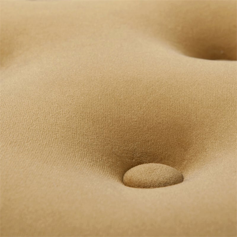 Maklaine Traditional Tufted Decorative Round Ottoman in Gold Velvet