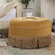 Maklaine Traditional Tufted Decorative Round Ottoman in Gold Velvet