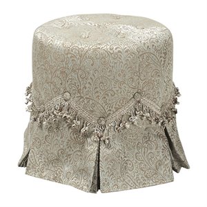 maklaine contemporary tufted round vanity stool pleated skirt in teal tan