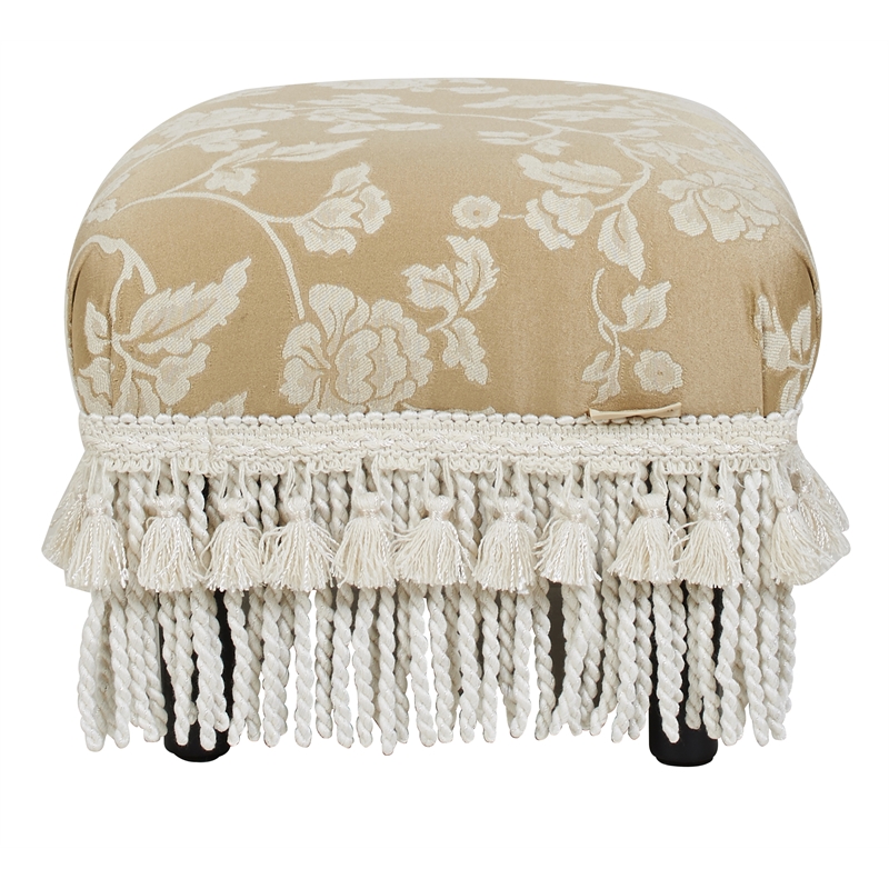 Maklaine Traditional Decorative Hardwood Footstool in Neutral