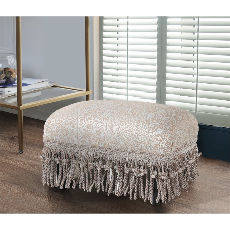 Maklaine Traditional Decorative Footstool in Teal Tan Polyester