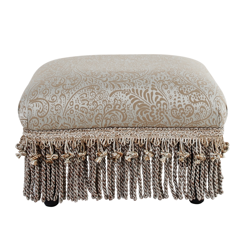 Maklaine Traditional Decorative Footstool in Teal Tan Polyester