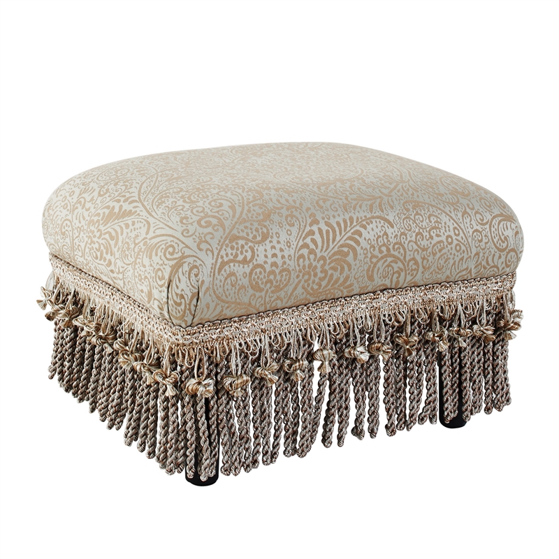 Maklaine Traditional Decorative Footstool in Teal Tan Polyester