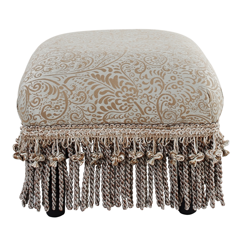 Maklaine Traditional Decorative Footstool in Teal Tan Polyester