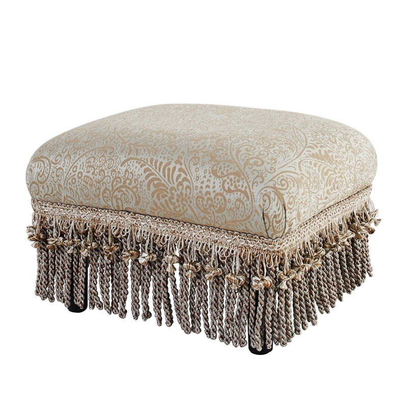 Maklaine Traditional Decorative Footstool in Teal Tan Polyester